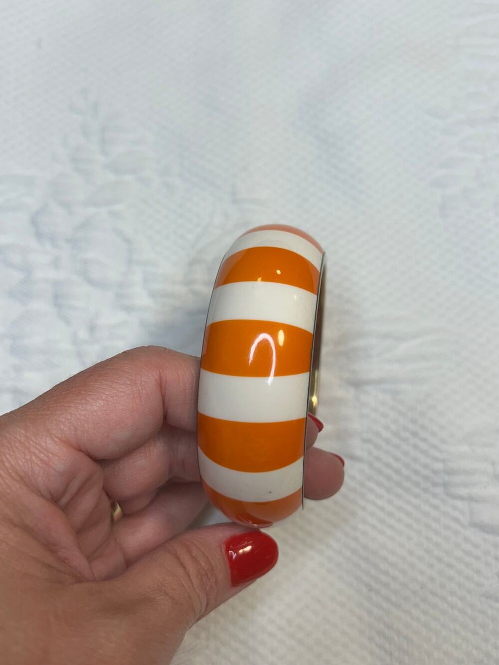 Orange and White Bangle Chunky Bracelet Vintage